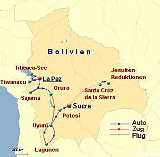 Unsere Reiseroute in Bolivien