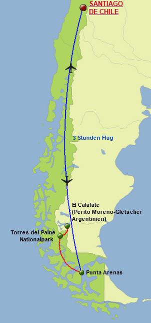 Unsere Reiseroute in Chiles Süden