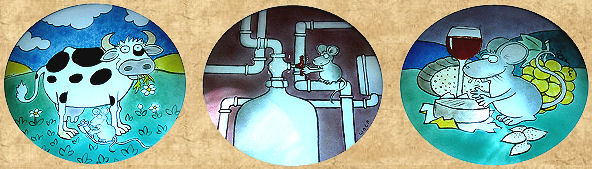 Augenzwinkernde Darstellung der Käseproduktion im Zisterzienserstift in Schlierbach