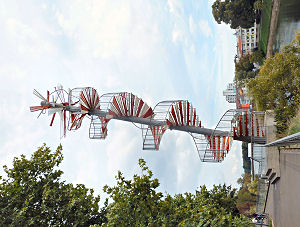 Der Berblinger Turm am Donauufer (Der Turm wurde zu Ehren von Albrecht Ludwig Berblinger errichtet, der als Schneider, Erfinder und Flugpionier in die Geschichte eingegangen ist)